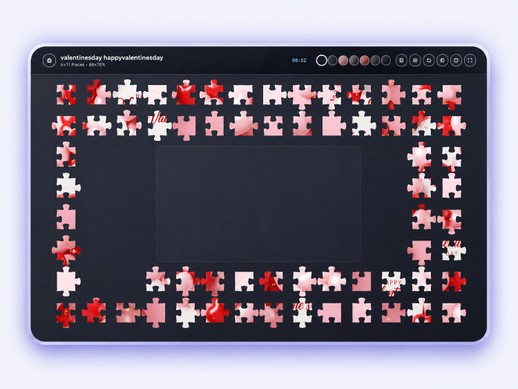 Jigsawify play view: puzzle pieces scattered around the board, ready to solve in the browser